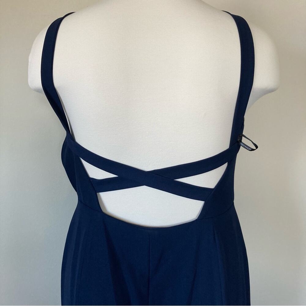 Dessy Collection NWT High Neck Backless Crepe Trumpet Midnight Gown Size 16 - Picture 8 of 8